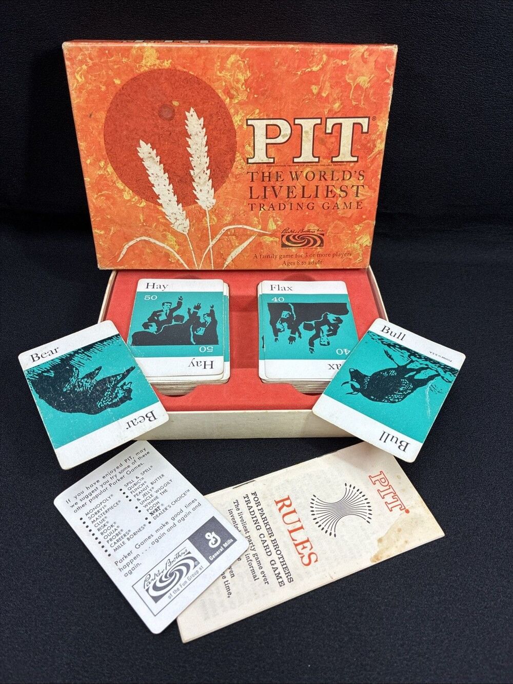 Vintage PIT Card Game 1964 Parker Brothers Complete Bear & Bull Edition Rules